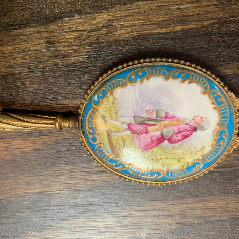 Hand Painted Porcelain Hand Mirror 5.5 x 2